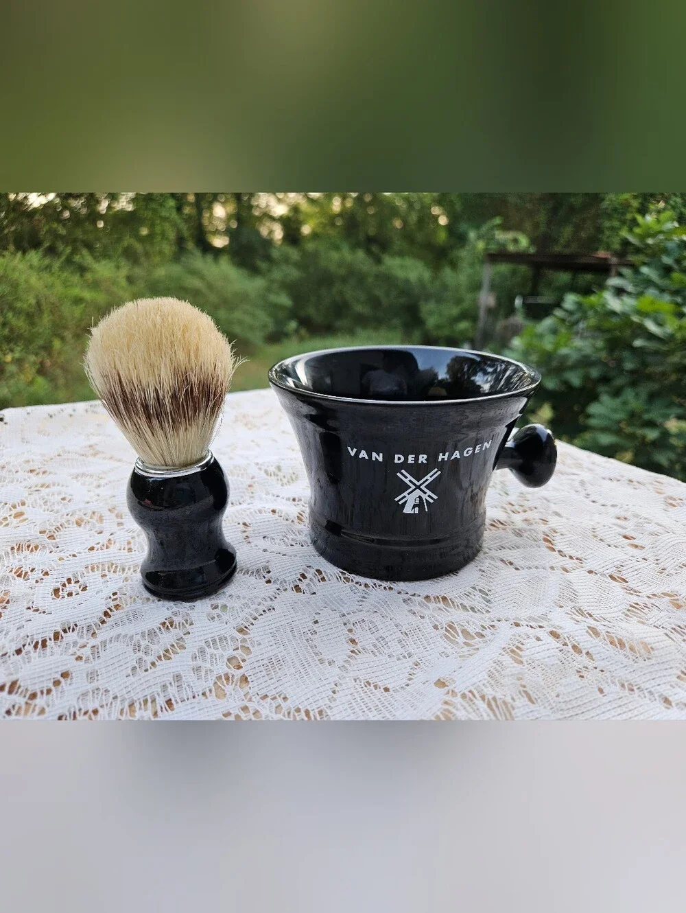 Black Ceramic Shaving Mug and Brush Set by Van Der Hagen